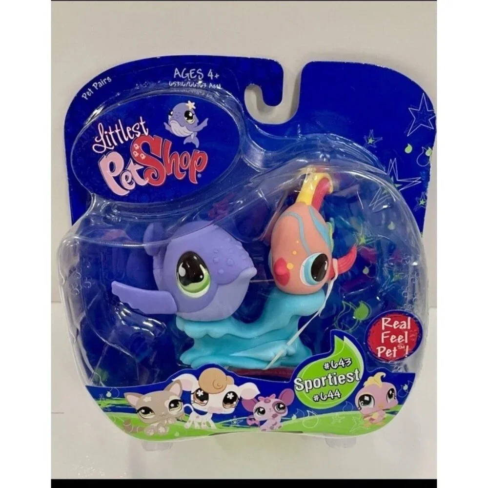 Littlest Pet Shop Pink Teal Angelfish 643 LPS Authentic Blue Eyes 2007 Pet Pairs